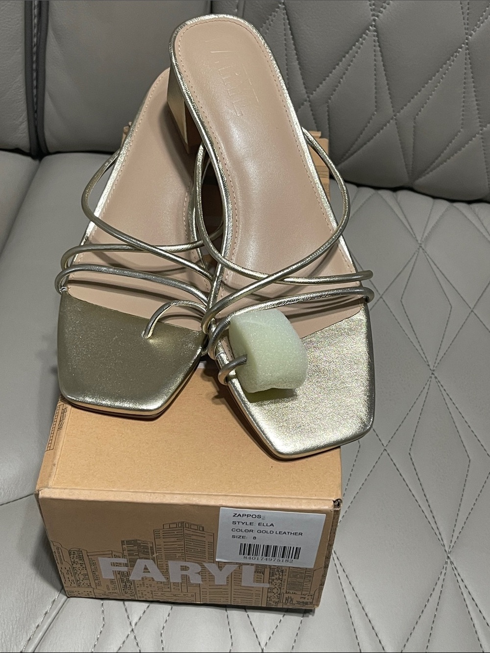 Farylrobin Ella Metallic Gold Strappy Square-Toe Mules